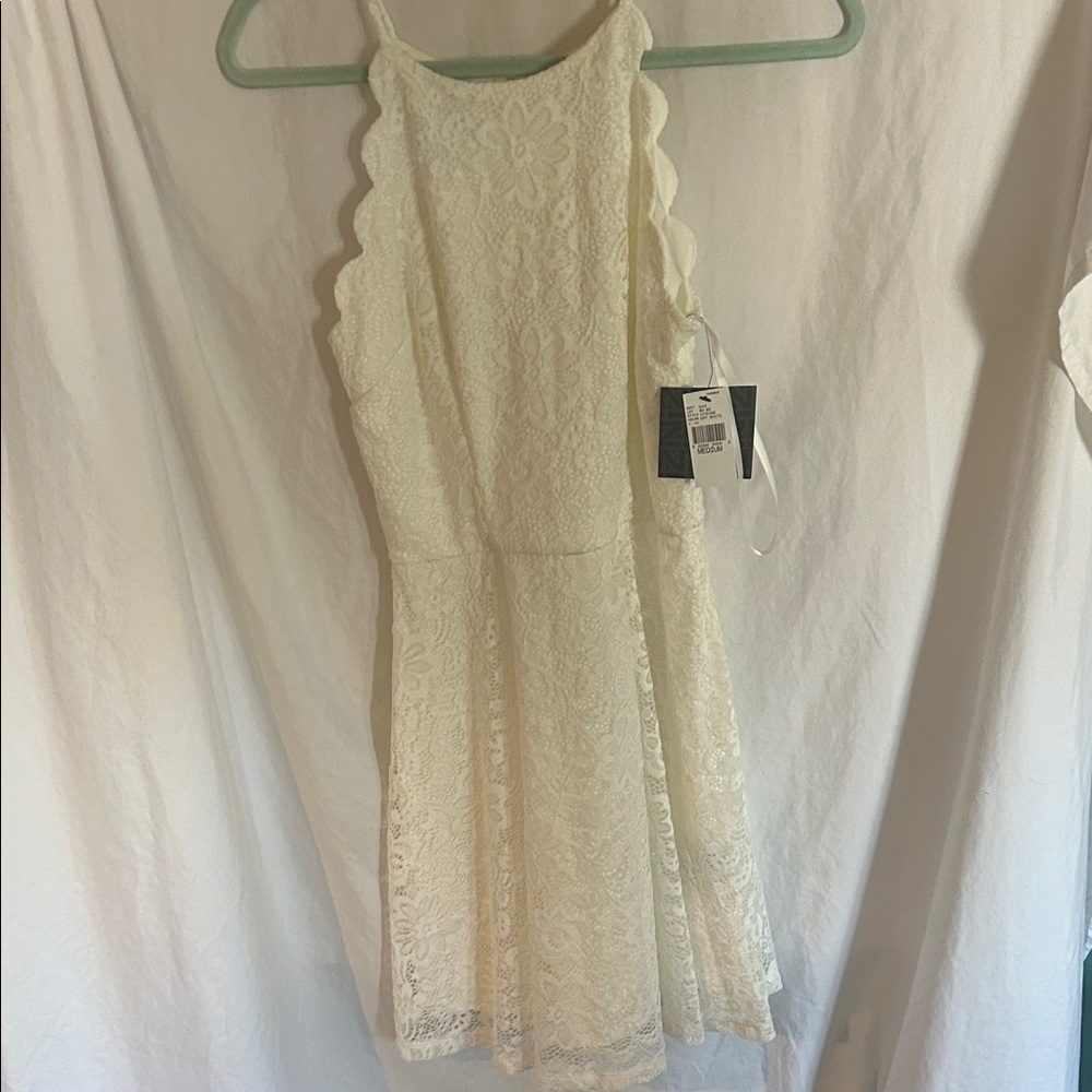 Iz Byer Cream Lace Halter Mini Dress